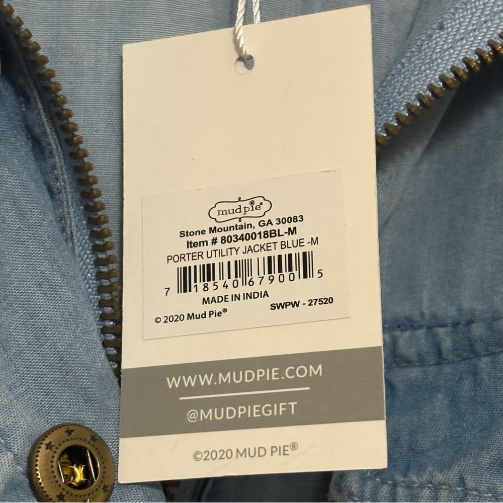 Mud Pie Light Blue Chambray Utility Jacket with Drawstring Size Medium NWT - Picture 4 of 12